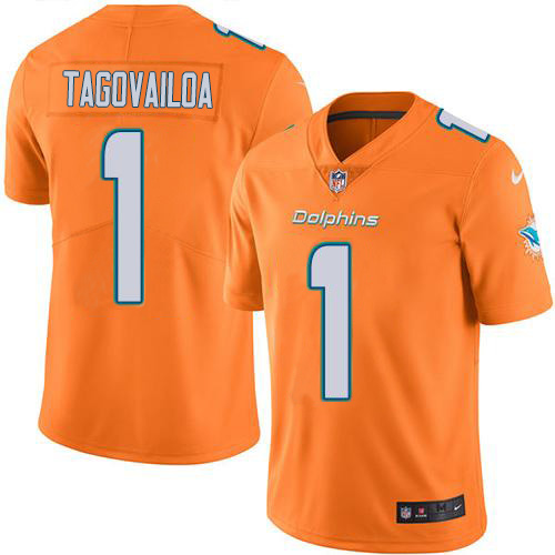 Personalized Dolphins #1 Tua Tagovailoa Orange Men’s Stitched NFL Limited Rush Jersey