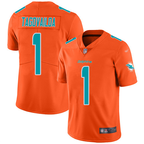 Personalized Dolphins #1 Tua Tagovailoa Orange Men’s Stitched NFL Limited Inverted Legend Jersey