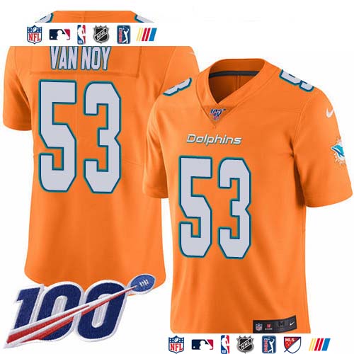Personalized Dolphins #53 Kyle Van Noy Orange Men’s Stitched NFL Limited Rush 100th Season Jersey