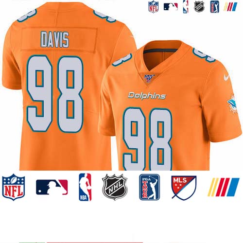 Personalized Dolphins #98 Raekwon Davis Orange Men’s Stitched NFL Limited Rush 100th Season Jersey