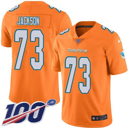 Personalized Dolphins #73 Austin Jackson Orange Men’s Stitched NFL Limited Rush 100th Season Jersey