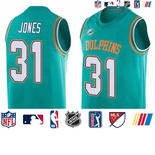 Personalized Dolphins #31 Byron Jones Aqua Green Team Color Men’s Stitched NFL Limited Tank Top Jersey
