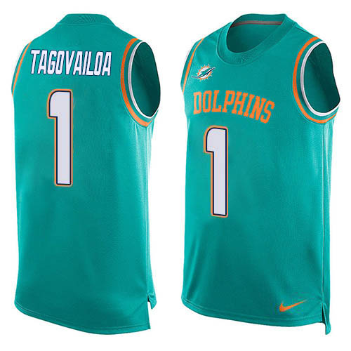 Personalized Dolphins #1 Tua Tagovailoa Aqua Green Team Color Men’s Stitched NFL Limited Tank Top Jersey