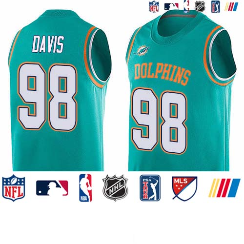 Personalized Dolphins #98 Raekwon Davis Aqua Green Team Color Men’s Stitched NFL Limited Tank Top Jersey
