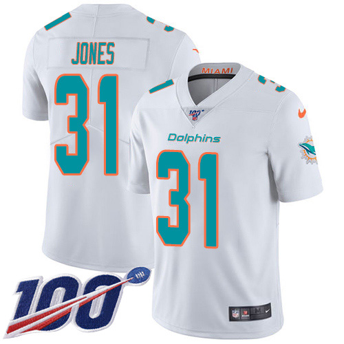 Personalized Dolphins #31 Byron Jones White Men’s Stitched NFL 100th Season Untouchable Limited Jersey