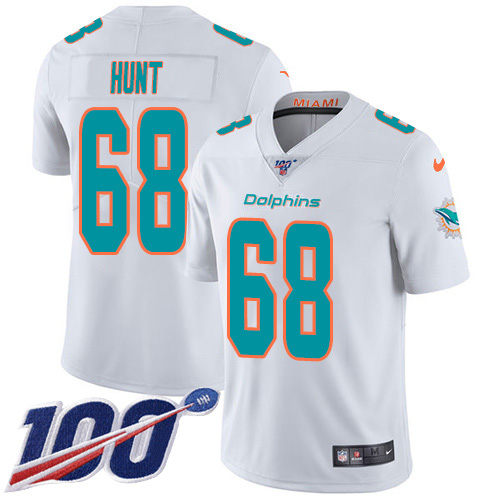 Personalized Dolphins #68 Robert Hunt White Men’s Stitched NFL 100th Season Untouchable Limited Jersey
