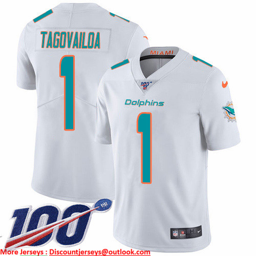 Personalized Dolphins #1 Tua Tagovailoa White Men’s Stitched NFL 100th Season Untouchable Limited Jersey