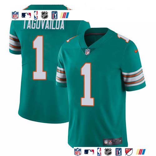 Personalized Dolphins #1 Tua Tagovailoa Aqua Green Alternate Men’s Stitched NFL Untouchable Limited Jersey