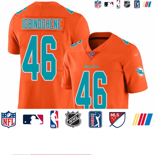 Personalized Dolphins #46 Noah Igbinoghene Orange Men’s Stitched NFL Limited Inverted Legend 100th Season Jersey