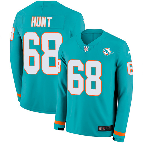 Personalized Dolphins #68 Robert Hunt Aqua Green Team Color Men’s Stitched NFL Limited Therma Long Sleeve Jersey
