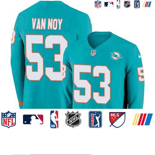 Personalized Dolphins #53 Kyle Van Noy Aqua Green Team Color Men’s Stitched NFL Limited Therma Long Sleeve Jersey