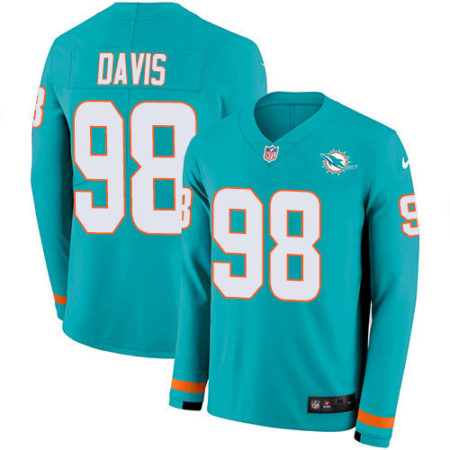 Personalized Dolphins #98 Raekwon Davis Aqua Green Team Color Men’s Stitched NFL Limited Therma Long Sleeve Jersey