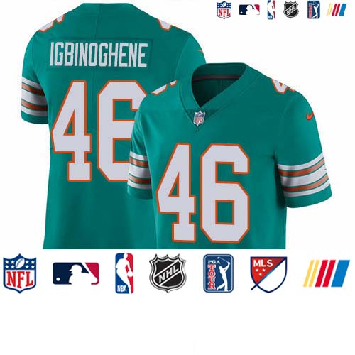 Personalized Dolphins #46 Noah Igbinoghene Aqua Green Alternate Men’s Stitched NFL Untouchable Limited Jersey