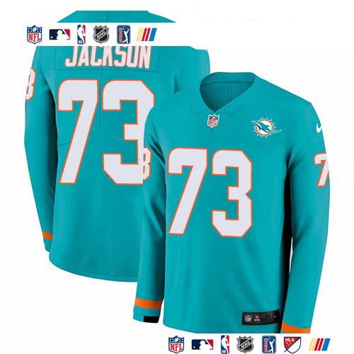 Personalized Dolphins #73 Austin Jackson Aqua Green Team Color Men’s Stitched NFL Limited Therma Long Sleeve Jersey
