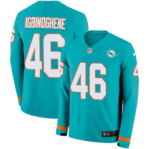 Personalized Dolphins #46 Noah Igbinoghene Aqua Green Team Color Men’s Stitched NFL Limited Therma Long Sleeve Jersey