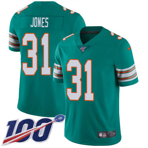Personalized Dolphins #31 Byron Jones Aqua Green Alternate Men’s Stitched NFL 100th Season Untouchable Limited Jersey