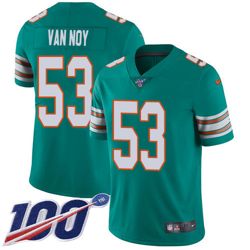 Personalized Dolphins #53 Kyle Van Noy Aqua Green Alternate Men’s Stitched NFL 100th Season Untouchable Limited Jersey