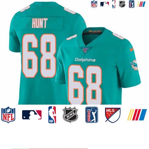 Personalized Dolphins #68 Robert Hunt Aqua Green Team Color Men’s Stitched NFL 100th Season Untouchable Limited Jersey