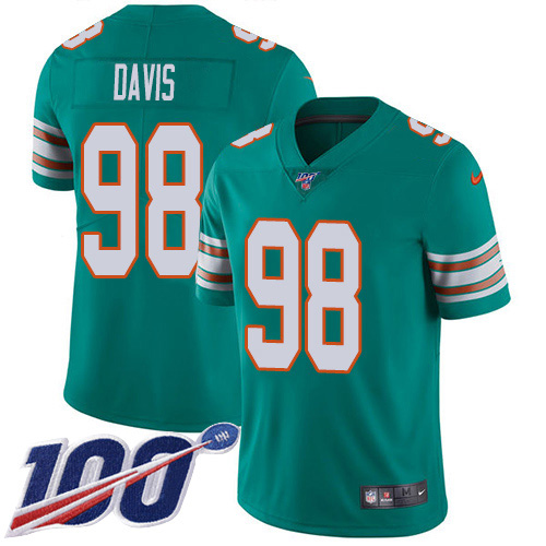 Personalized Dolphins #98 Raekwon Davis Aqua Green Alternate Men’s Stitched NFL 100th Season Untouchable Limited Jersey