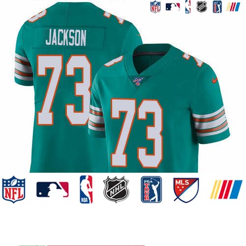 Personalized Dolphins #73 Austin Jackson Aqua Green Alternate Men’s Stitched NFL 100th Season Untouchable Limited Jersey