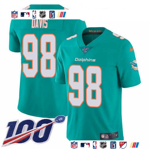 Personalized Dolphins #98 Raekwon Davis Aqua Green Team Color Men’s Stitched NFL 100th Season Untouchable Limited Jersey