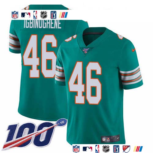 Personalized Dolphins #46 Noah Igbinoghene Aqua Green Alternate Men’s Stitched NFL 100th Season Untouchable Limited Jersey
