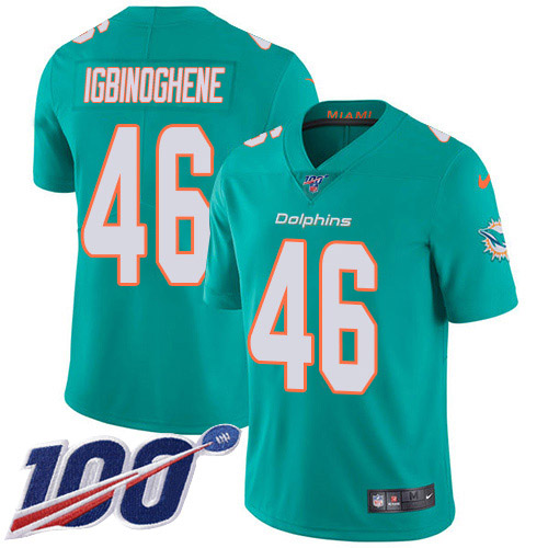 Personalized Dolphins #46 Noah Igbinoghene Aqua Green Team Color Men’s Stitched NFL 100th Season Untouchable Limited Jersey