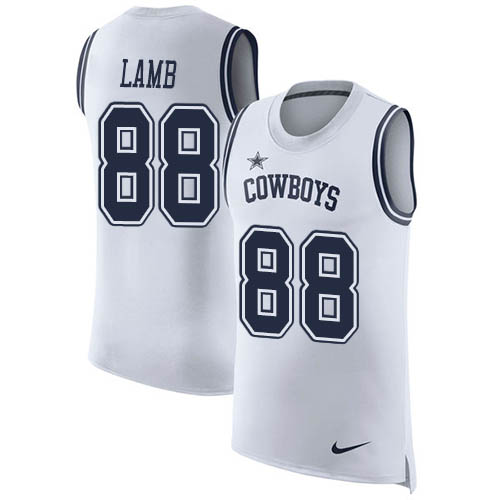Personalized Cowboys #88 CeeDee Lamb White Men’s Stitched NFL Limited Rush Tank Top Jersey