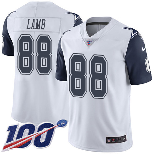 Personalized Cowboys #88 CeeDee Lamb White Men’s Stitched NFL Limited Rush 100th Season Jersey