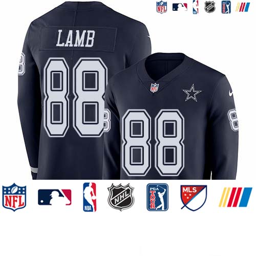 Personalized Cowboys #88 CeeDee Lamb Navy Blue Team Color Men’s Stitched NFL Limited Therma Long Sleeve Jersey