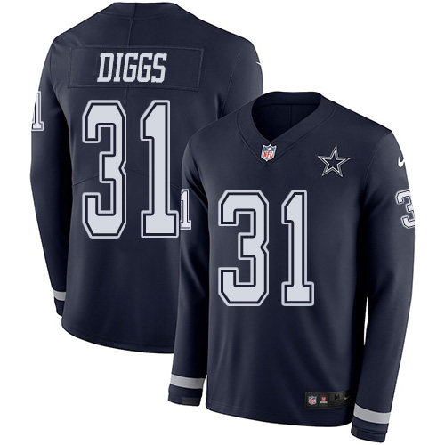 Personalized Cowboys #31 Trevon Diggs Navy Blue Team Color Men’s Stitched NFL Limited Therma Long Sleeve Jersey