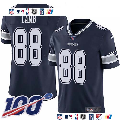 Personalized Cowboys #88 CeeDee Lamb Navy Blue Team Color Men’s Stitched NFL 100th Season Untouchable Limited Jersey