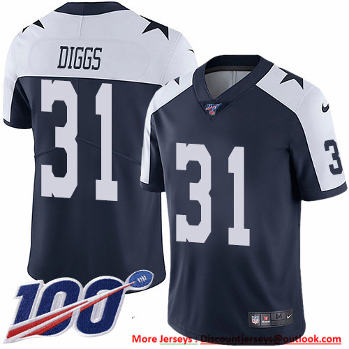 Personalized Cowboys #31 Trevon Diggs Navy Blue Thanksgiving Men’s Stitched NFL 100th Season Throwback Limited Jersey