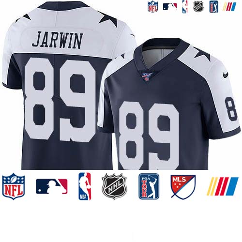 Personalized Cowboys #89 Blake Jarwin Navy Blue Thanksgiving Men’s Stitched NFL 100th Season Throwback Limited Jersey