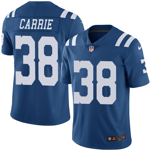 Personalized Colts #38 T.J. Carrie Royal Blue Men’s Stitched NFL Limited Rush Jersey