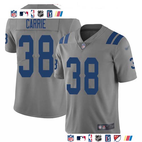 Personalized Colts #38 T.J. Carrie Gray Men’s Stitched NFL Limited Inverted Legend Jersey