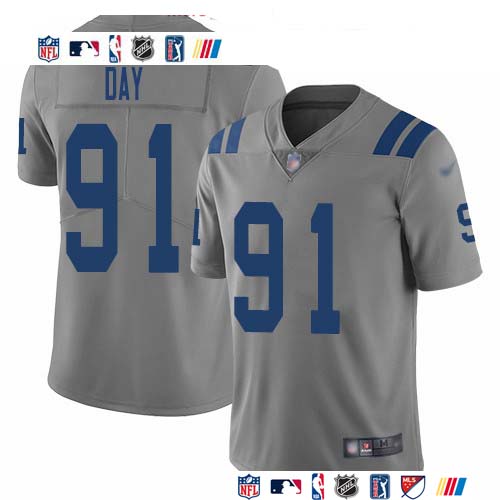 Personalized Colts #91 Sheldon Day Gray Men’s Stitched NFL Limited Inverted Legend Jersey