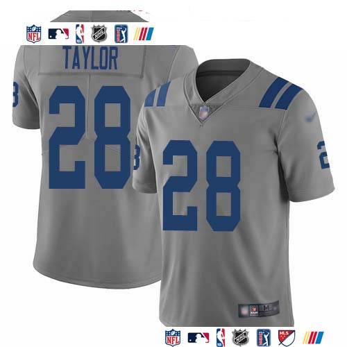 Personalized Colts #28 Jonathan Taylor Gray Men’s Stitched NFL Limited Inverted Legend Jersey