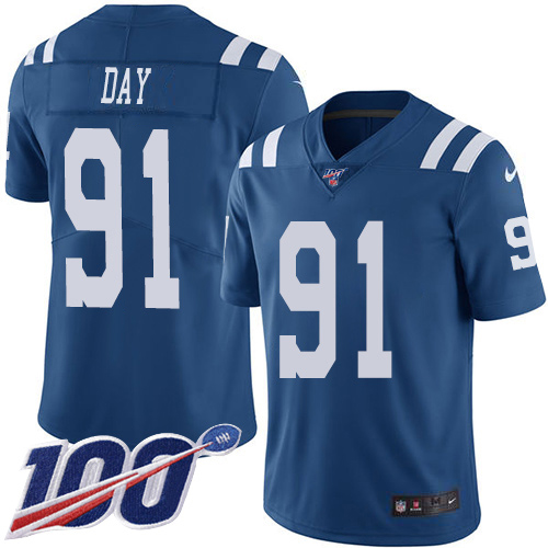 Personalized Colts #91 Sheldon Day Royal Blue Men’s Stitched NFL Limited Rush 100th Season Jersey