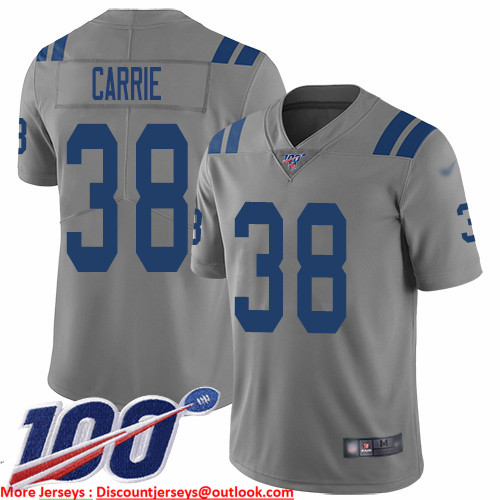 Personalized Colts #38 T.J. Carrie Gray Men’s Stitched NFL Limited Inverted Legend 100th Season Jersey