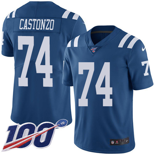Personalized Colts #74 Anthony Castonzo Royal Blue Men’s Stitched NFL Limited Rush 100th Season Jersey