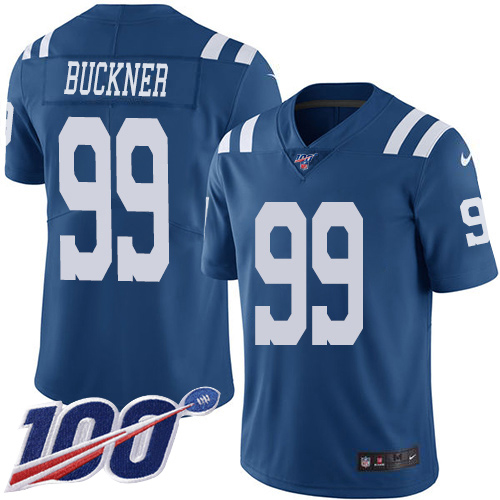 Personalized Colts #99 DeForest Buckner Royal Blue Men’s Stitched NFL Limited Rush 100th Season Jersey