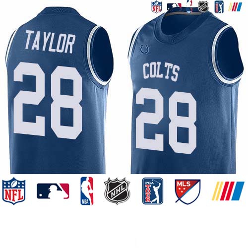 Personalized Colts #28 Jonathan Taylor Royal Blue Team Color Men’s Stitched NFL Limited Tank Top Jersey