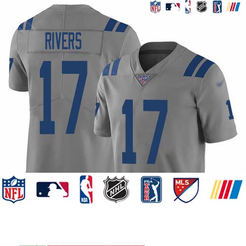 Personalized Colts #17 Philip Rivers Gray Men’s Stitched NFL Limited Inverted Legend 100th Season Jersey