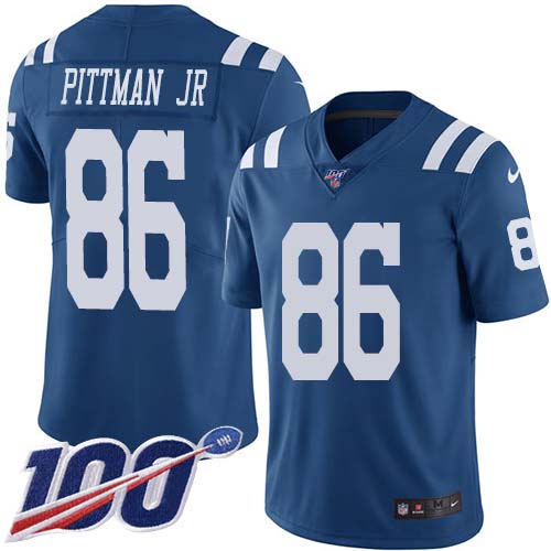 Personalized Colts #86 Michael Pittman Jr. Royal Blue Men’s Stitched NFL Limited Rush 100th Season Jersey
