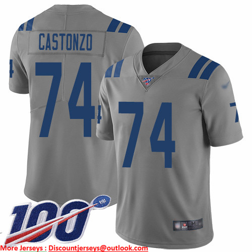 Personalized Colts #74 Anthony Castonzo Gray Men’s Stitched NFL Limited Inverted Legend 100th Season Jersey