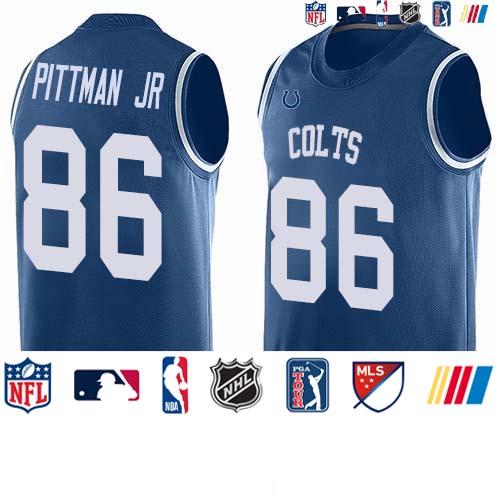 Personalized Colts #86 Michael Pittman Jr. Royal Blue Team Color Men’s Stitched NFL Limited Tank Top Jersey