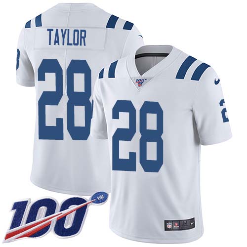 Personalized Colts #28 Jonathan Taylor White Men’s Stitched NFL 100th Season Untouchable Limited Jersey