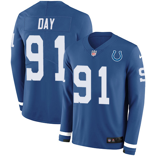 Personalized Colts #91 Sheldon Day Royal Blue Team Color Men’s Stitched NFL Limited Therma Long Sleeve Jersey