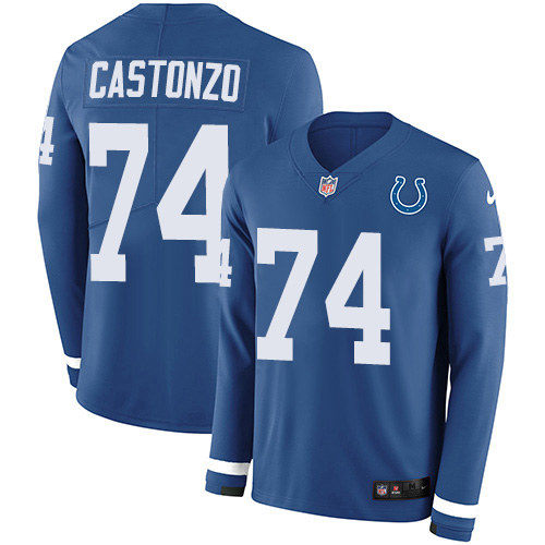 Personalized Colts #74 Anthony Castonzo Royal Blue Team Color Men’s Stitched NFL Limited Therma Long Sleeve Jersey